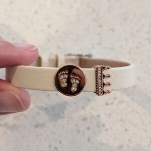 NWOT! KEEP Collective Cream Leather Charm Bracelet with Gold and Crystal Charms